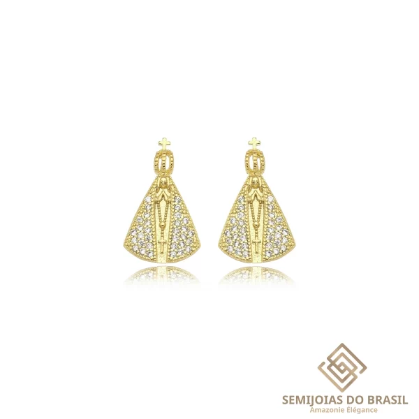 BRINCO DOURADO NOSSA SENHORA COM ZIRCÔNIAS