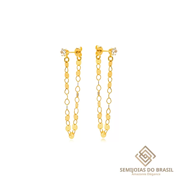 Brinco Semijoia Ear Line Cristal Medalhas Lisas