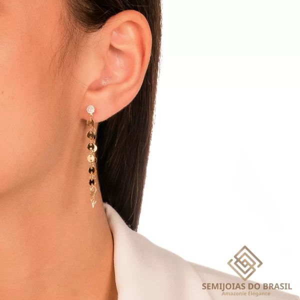 Brinco Semijoia Ear Line Cristal Medalhas Lisas