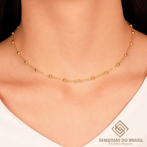 Choker Bolinhas Lisas Douradas