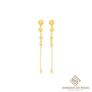 Brinco Semijoia Bolas e Corrente Lisa