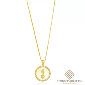 Colar Semijoia Medalha Menino Zircônia