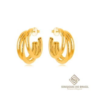 Brinco Semijoia Argola Tripla Lisa