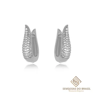 Brinco Argola Menor Gota Pontuda Cravejado Zircônias Folheado Rodeo branco